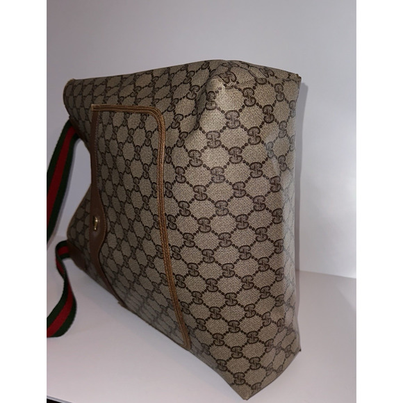 GUCCI Vintage GG Supreme Canvas Tote Web Stripe Shoulder Bag Italy Authentic - Picture 7 of 15